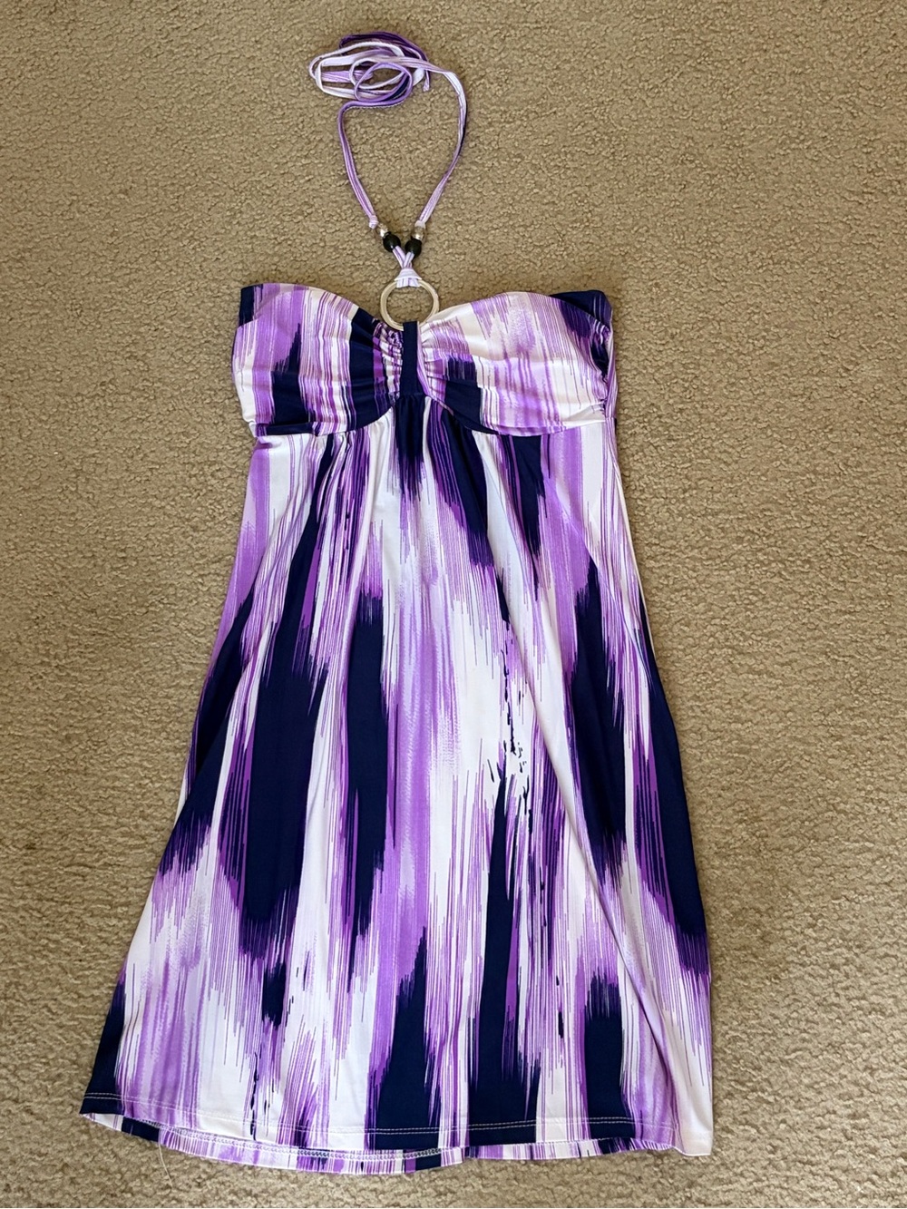 Christina Strapless Purple and White Print Sundress with Halter Ring